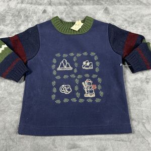 BT Kids Sweater Boys 2T Camping Bear Embroidered Pullover Fleece Toddler Boys